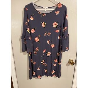 Lauren conrad, gray, with pink flowers 3/4 sleeve dress, above the knee.